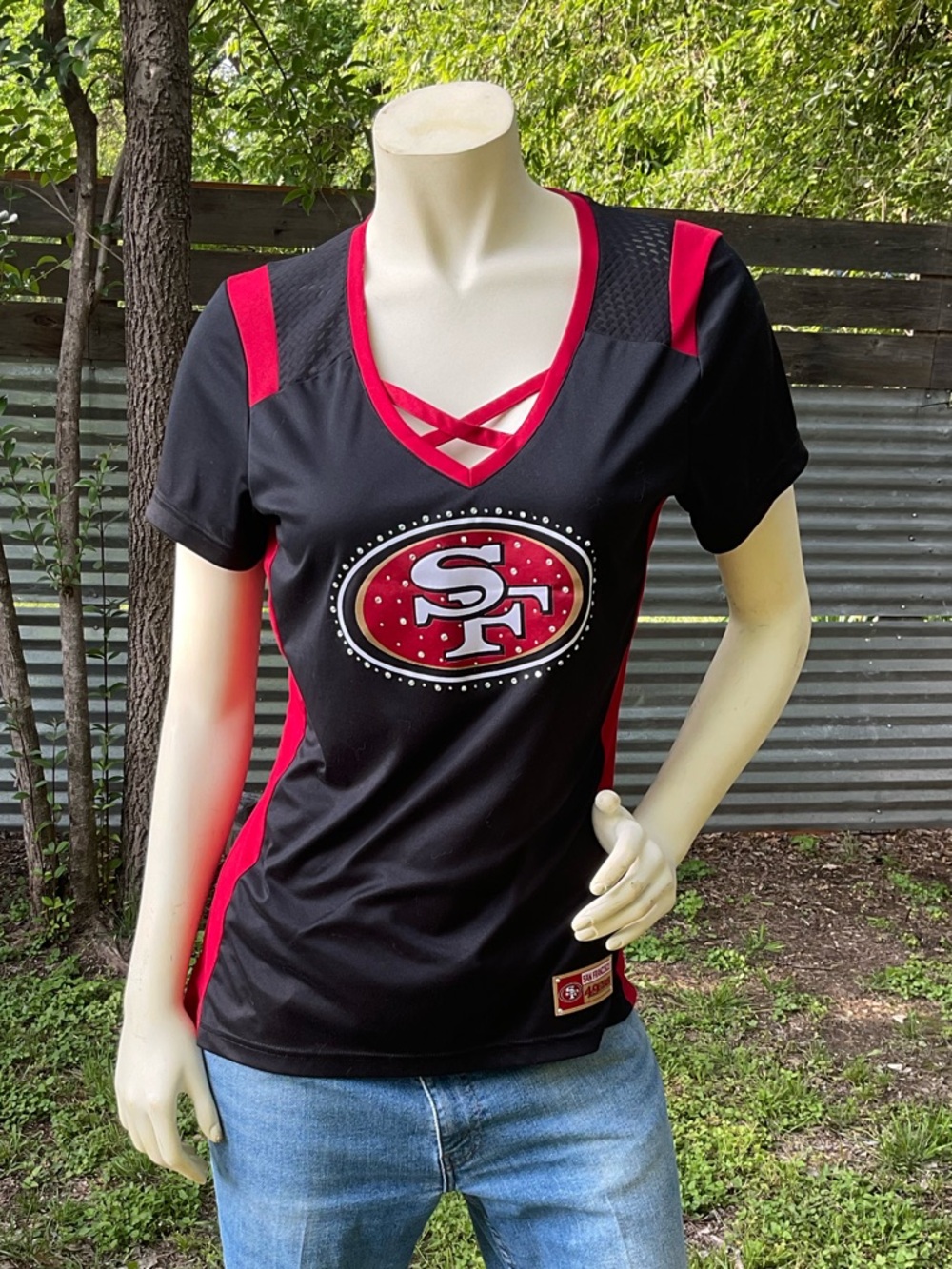 San Francisco 49ers Bling Team Logo Babydoll Shirt Size Large